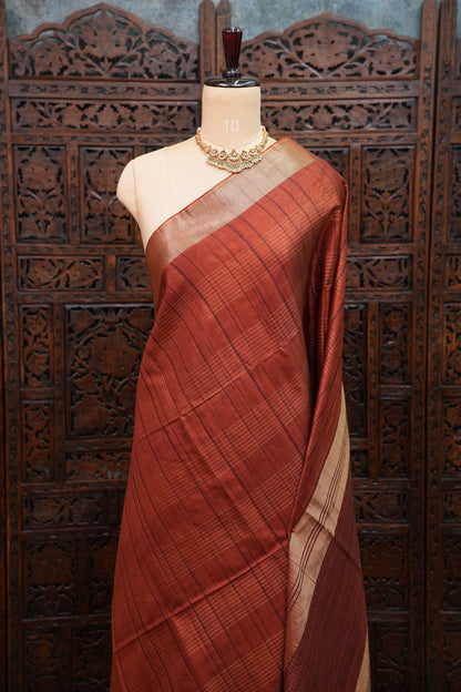 Semi Tussar Linen Silk Saree – Rust Orange