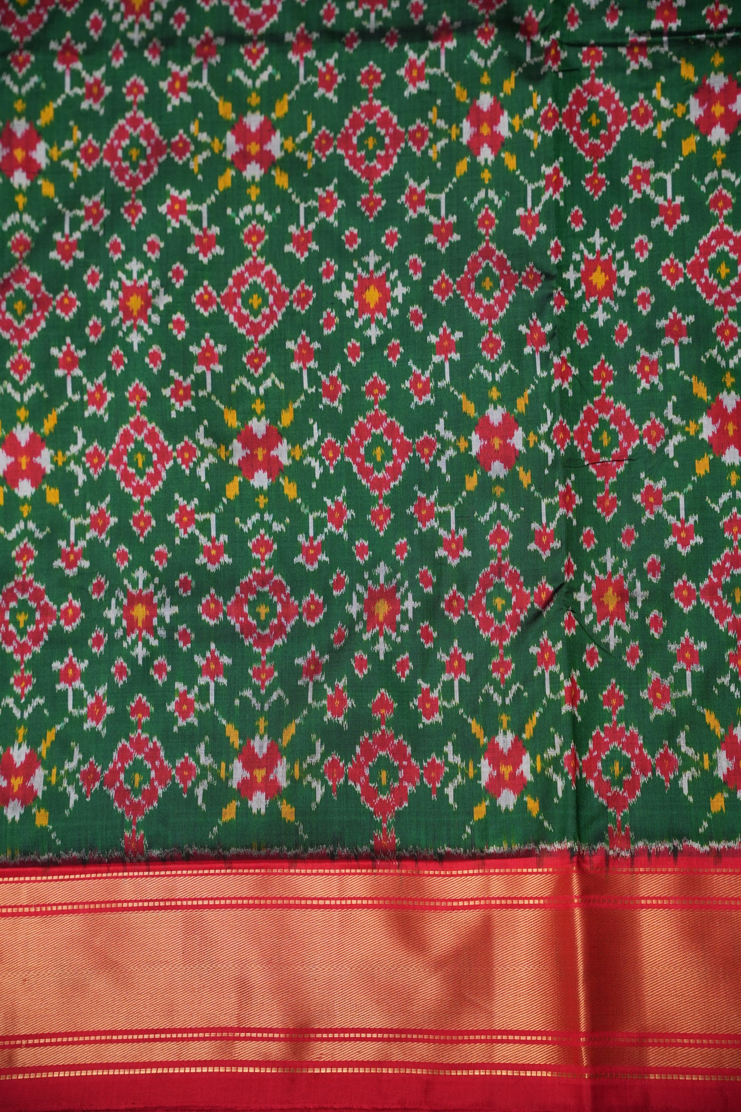Pure Ikkat Soft Silk Saree - Emerald Green & Red
