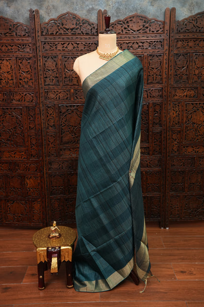 Semi Tussar Linen Silk Saree – Teal