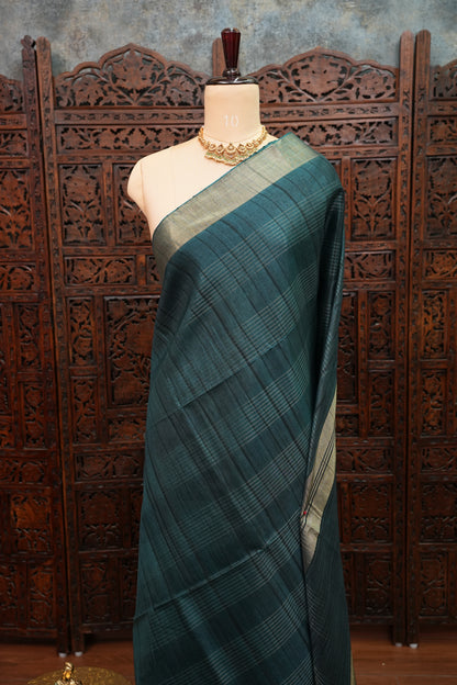 Semi Tussar Linen Silk Saree – Teal