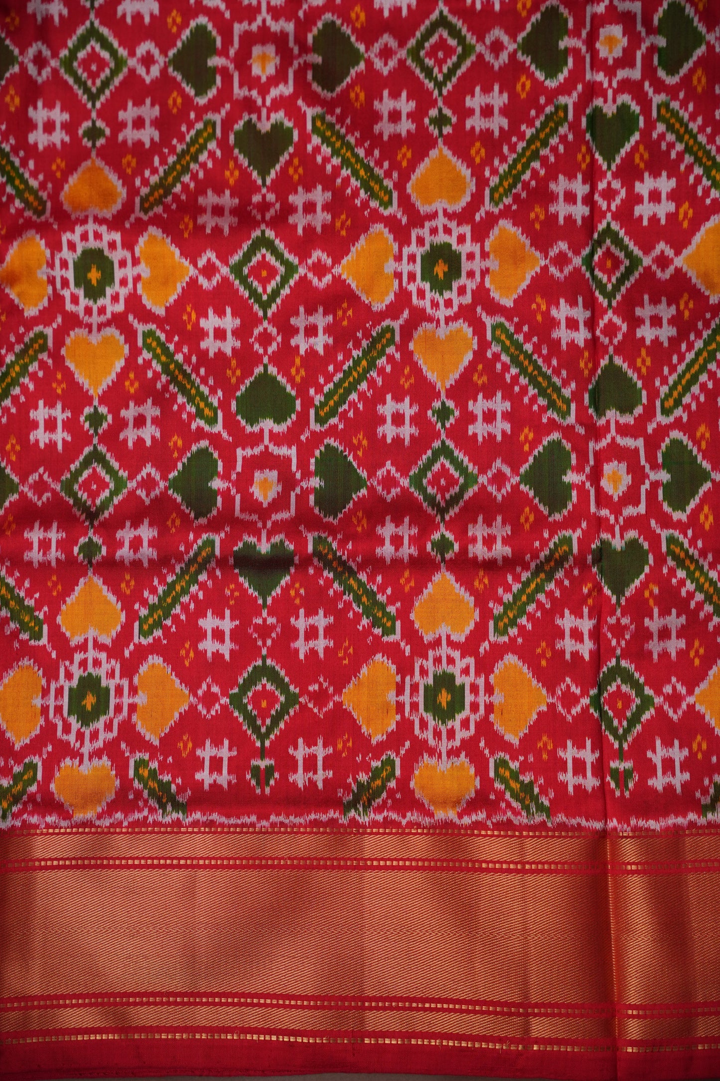 Pure Ikkat Soft Silk Saree - Emerald Green & Red
