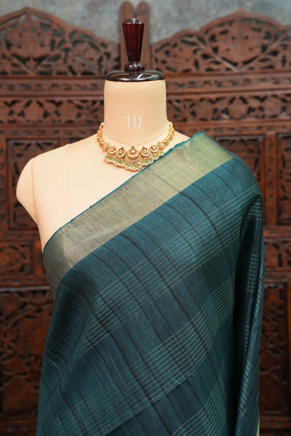 Semi Tussar Linen Silk Saree – Teal