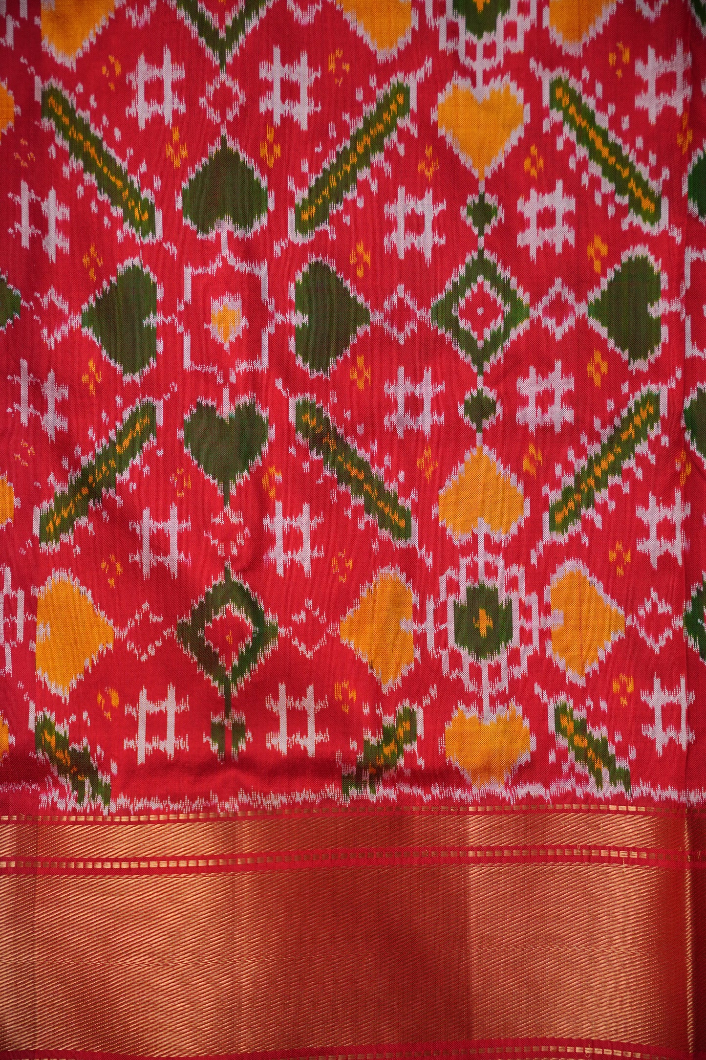 Pure Ikkat Soft Silk Saree - Emerald Green & Red