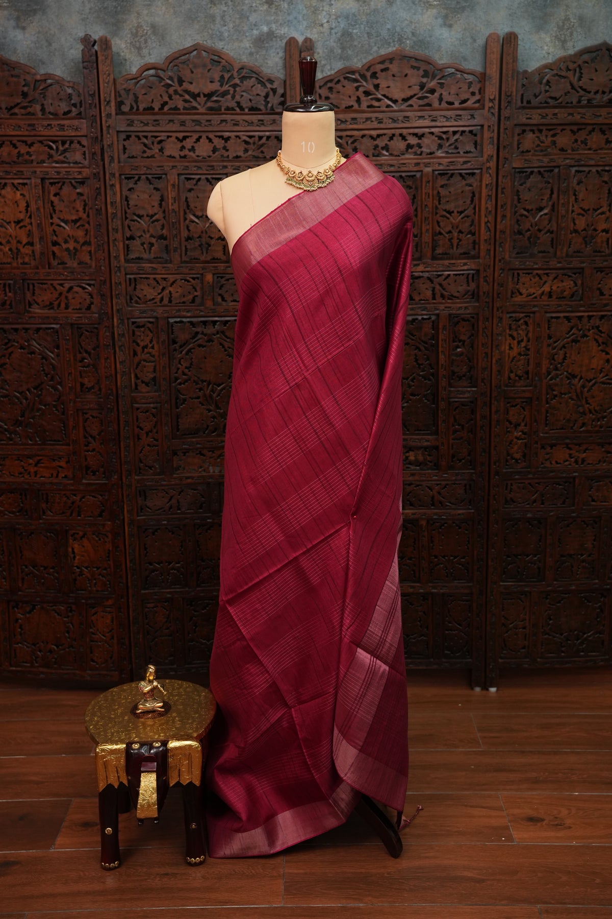 Semi Tussar Linen Silk Saree – Dark Pink
