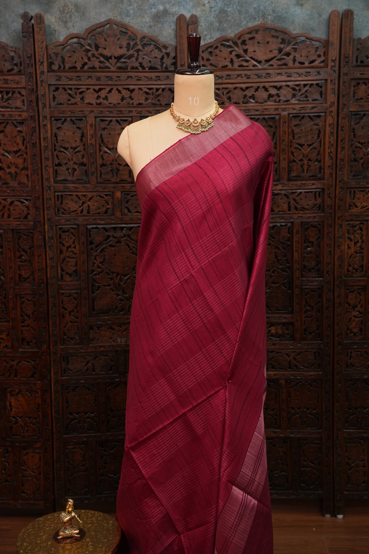 Semi Tussar Linen Silk Saree – Dark Pink