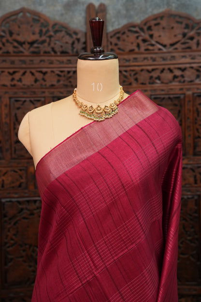 Semi Tussar Linen Silk Saree – Dark Pink