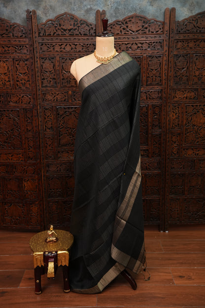 Semi Tussar Linen Silk Saree – Black