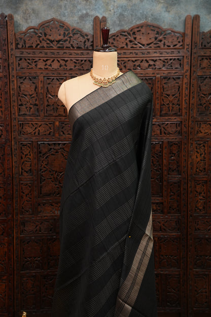 Semi Tussar Linen Silk Saree – Black