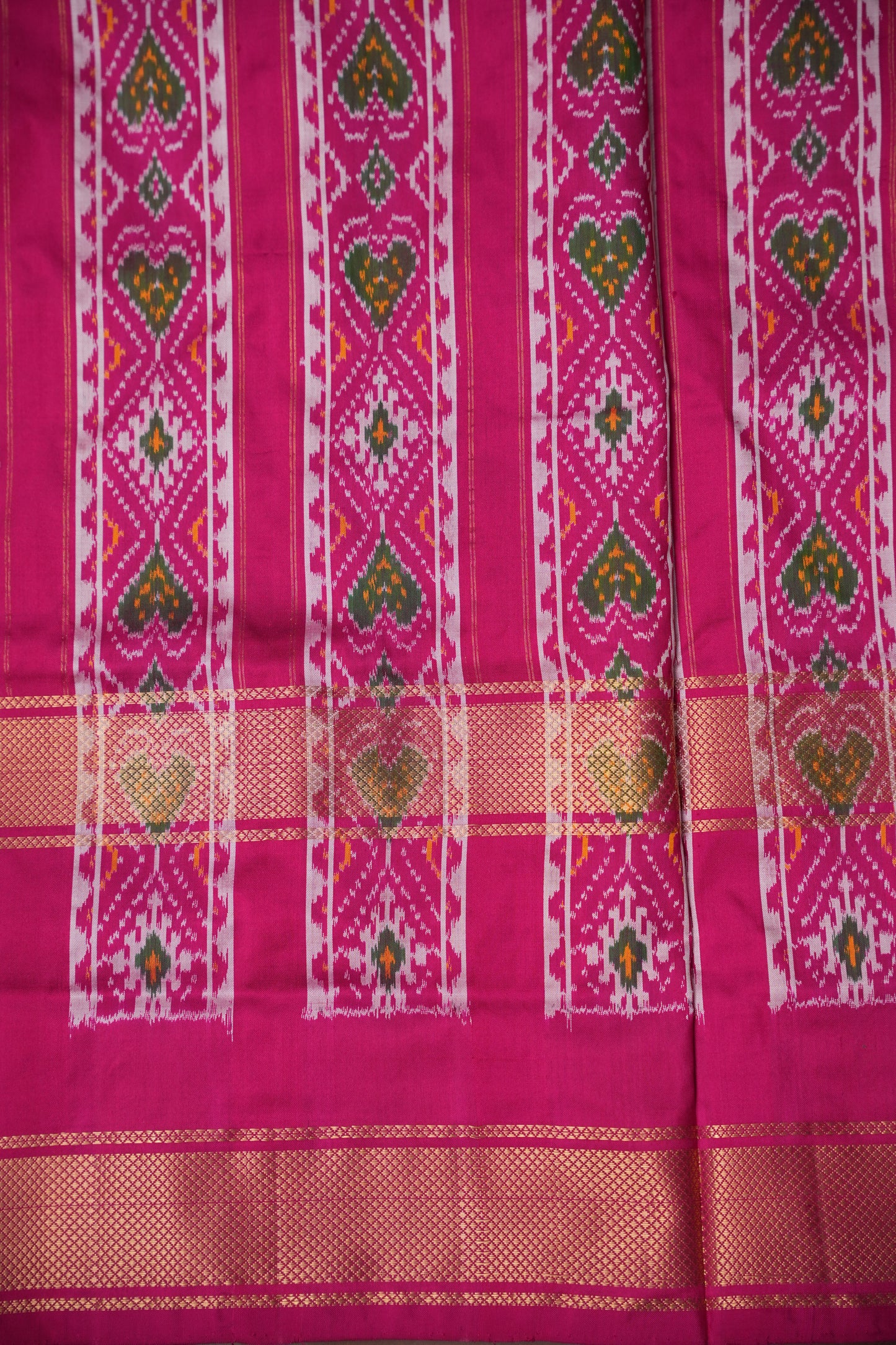 Pure Ikkat Soft Silk Saree - Parrot Green & Pink