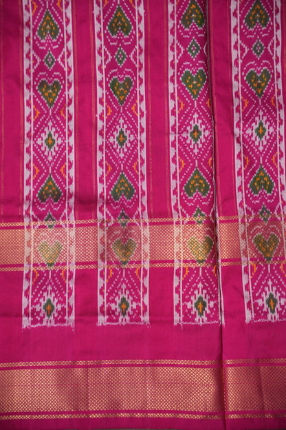 Pure Ikkat Soft Silk Saree - Parrot Green & Pink