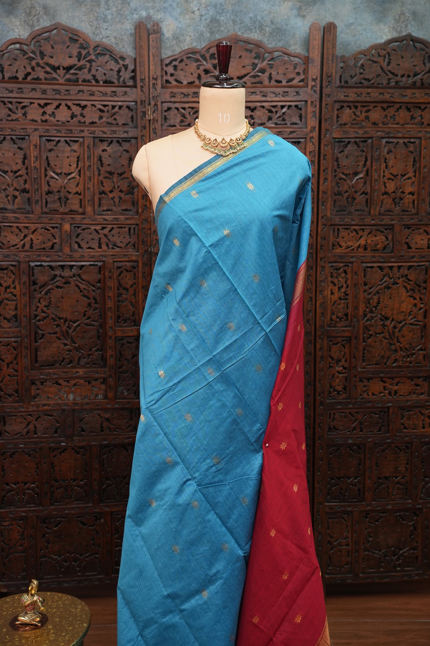Maheshwari Silk Cotton Saree | Red and Blue