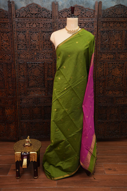 Maheshwari Silk Cotton Saree | Pink and Green