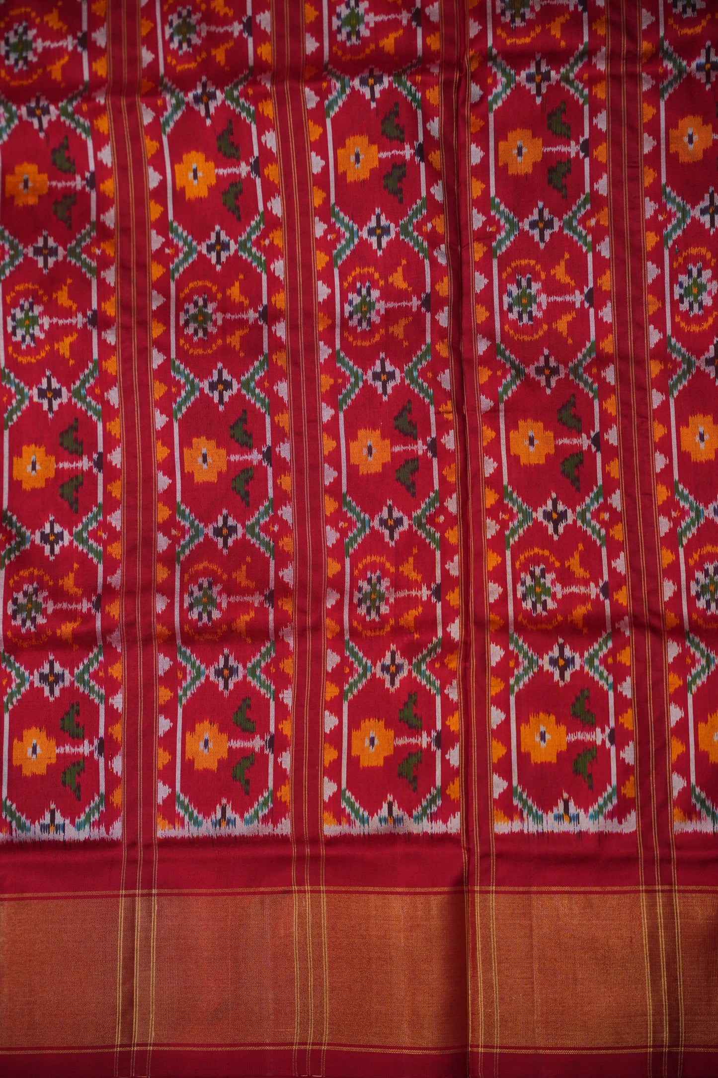 Pure Ikkat Soft Silk Saree - Ivory & Red