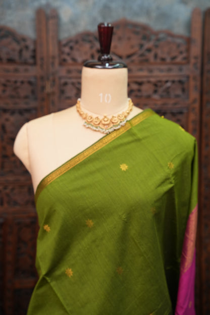 Maheshwari Silk Cotton Saree | Pink and Green