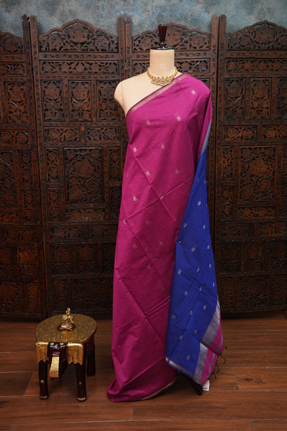 Maheshwari Silk Cotton Saree | Pink and Blue