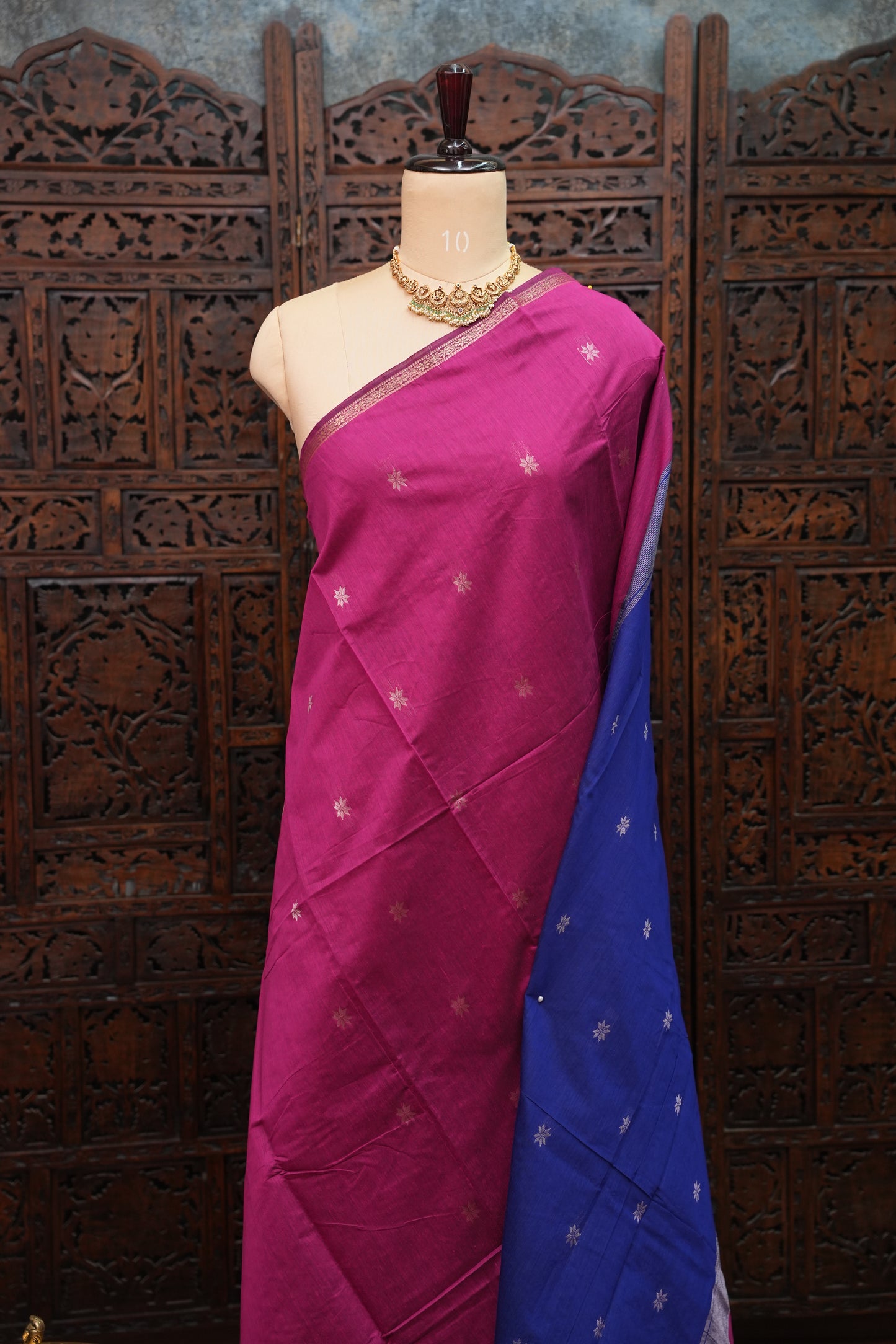 Maheshwari Silk Cotton Saree | Pink and Blue