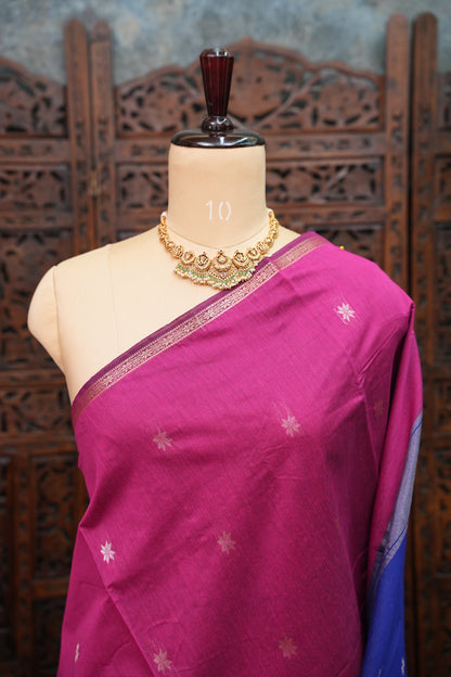 Maheshwari Silk Cotton Saree | Pink and Blue