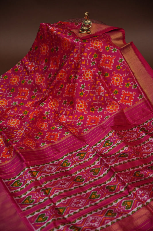 Pure Ikkat Soft Silk Saree - Magenta Pink