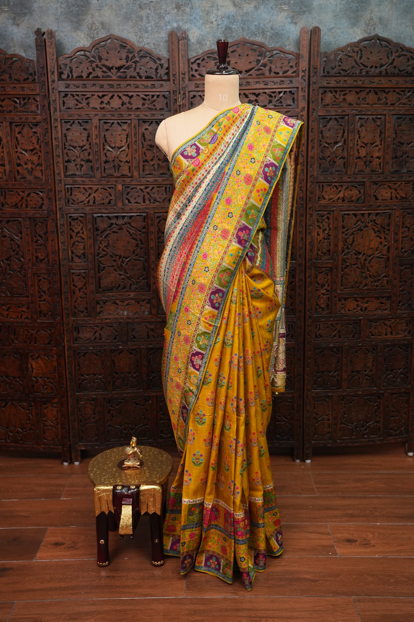 Kashmiri Pashmina Banarasi Story Telling Saree - Multicolor on Yellow