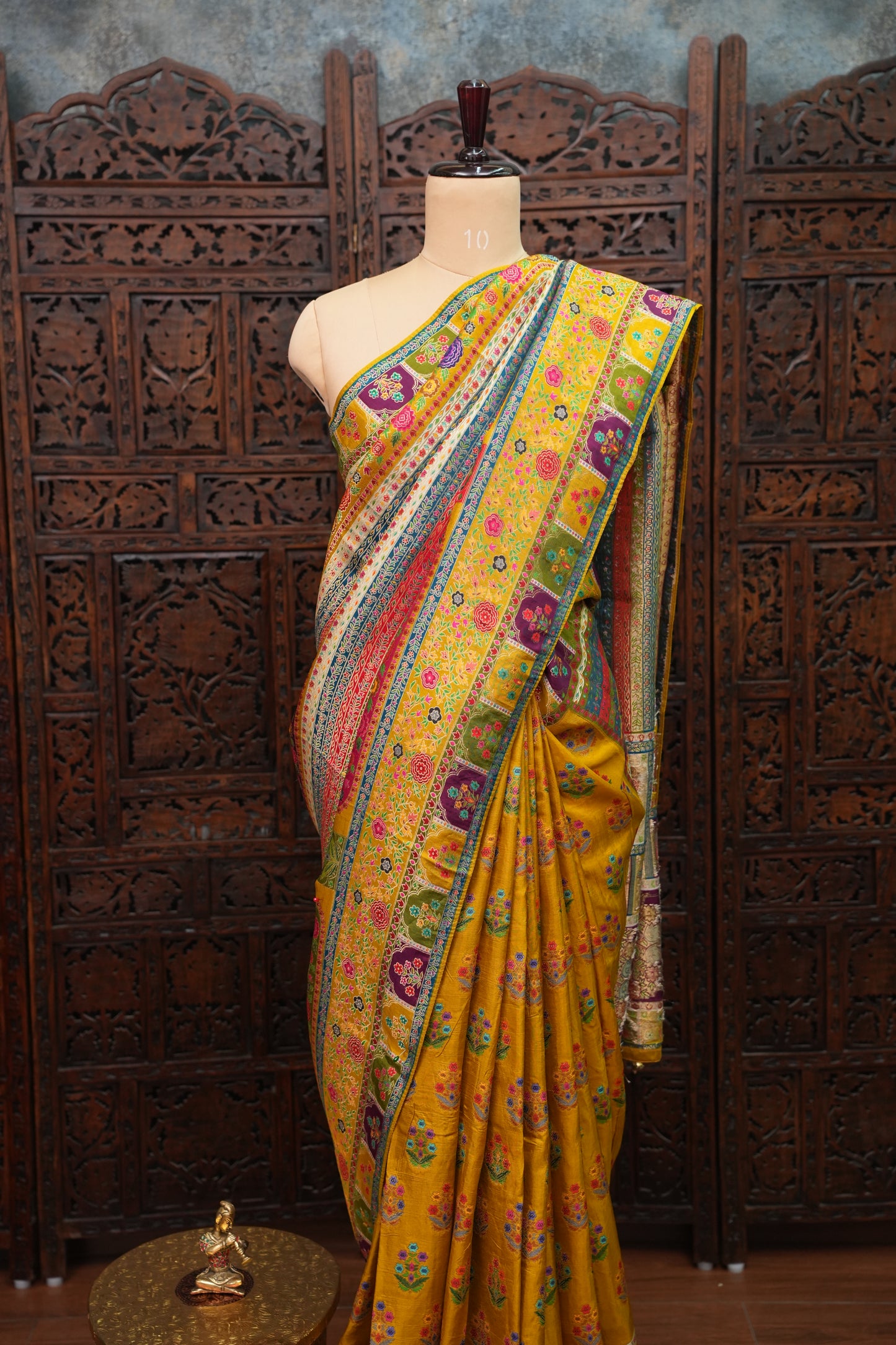 Kashmiri Pashmina Banarasi Story Telling Saree - Multicolor on Yellow