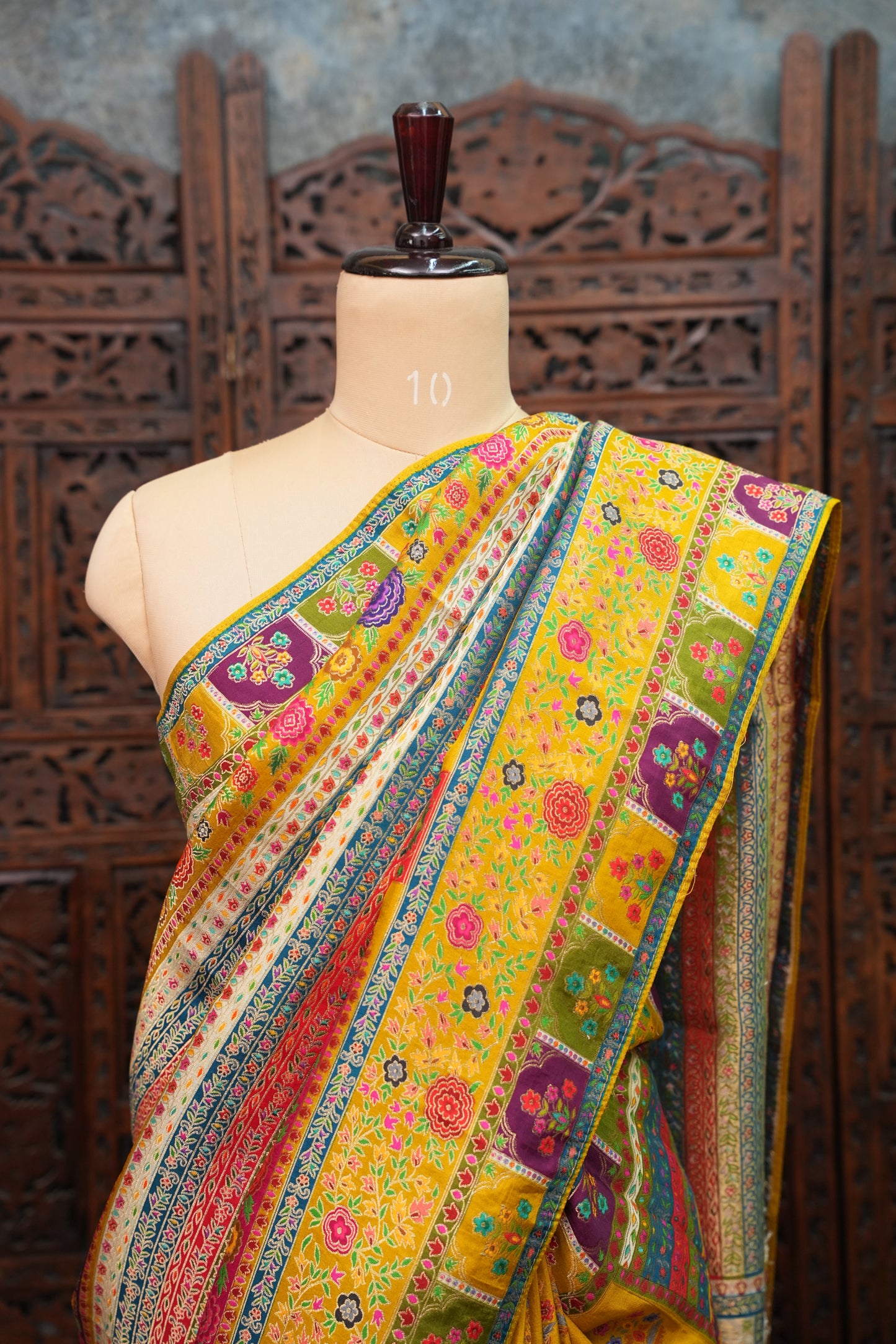 Kashmiri Pashmina Banarasi Story Telling Saree - Multicolor on Yellow