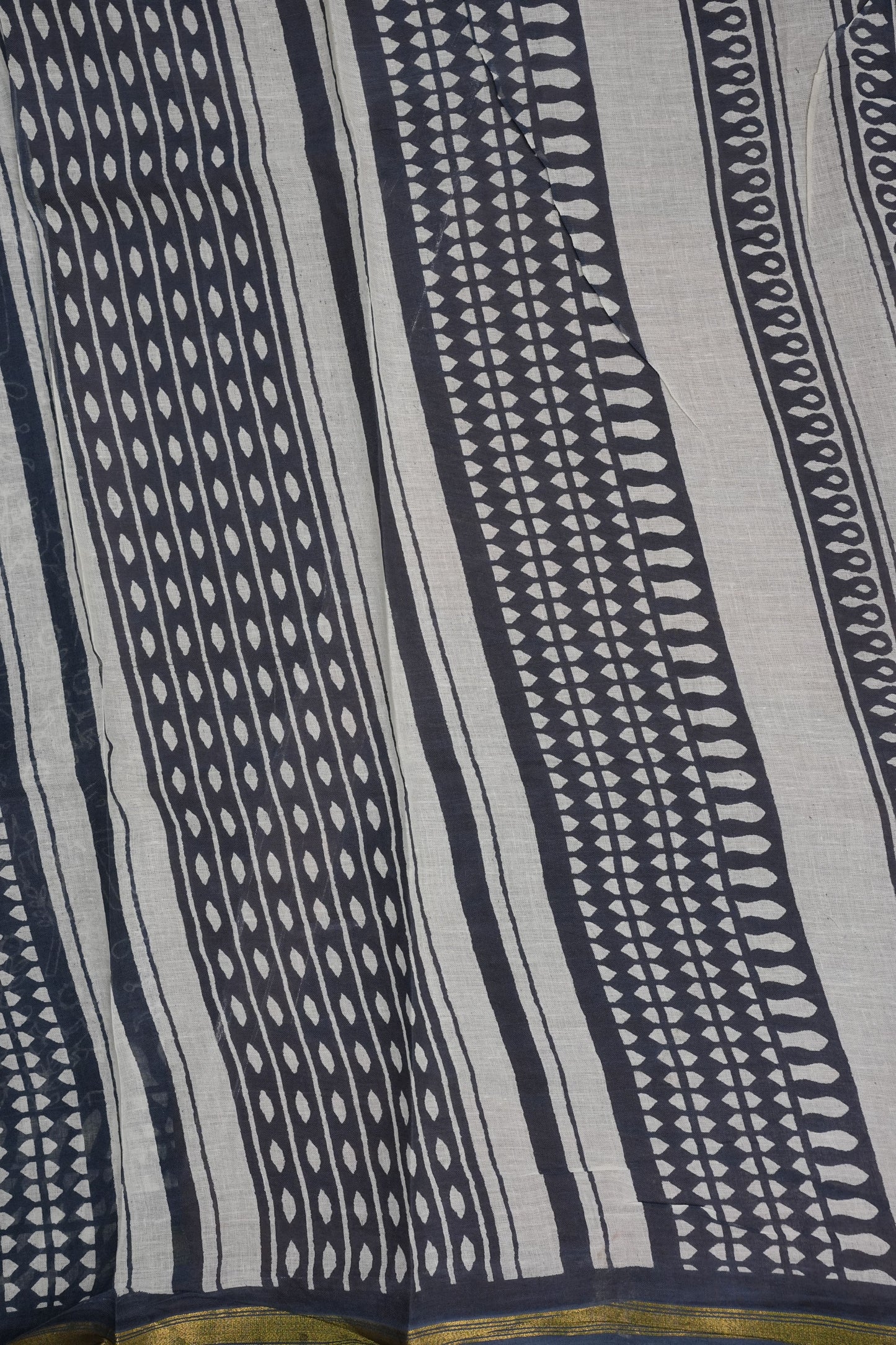 Indigo Grey Handloom cotton Saree – Tribal Motifs with Contemporary Stripes