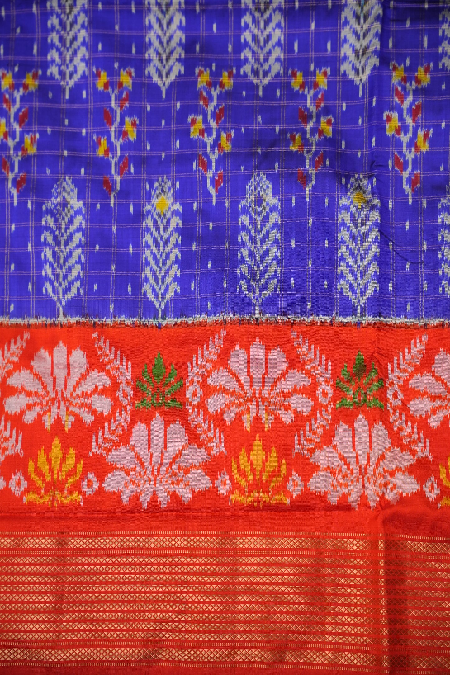 Pure Ikkat Soft Silk Saree - Blue & Orange