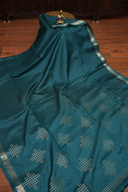 Linen Tussar Silk Saree – Teal