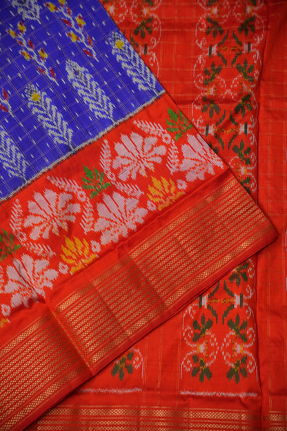 Pure Ikkat Soft Silk Saree - Blue & Orange
