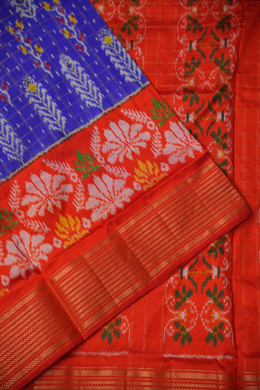 Pure Ikkat Soft Silk Saree - Blue & Orange