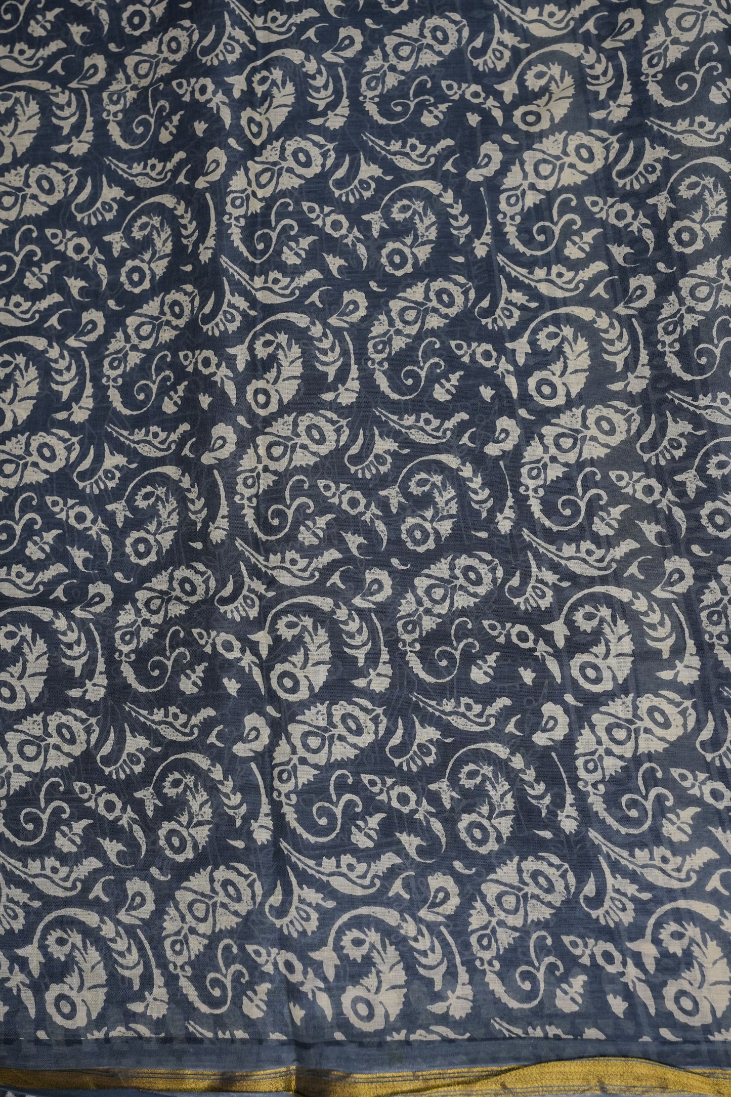 Indigo Grey Handloom cotton Saree – Tribal Motifs with Contemporary Stripes