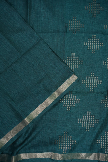 Linen Tussar Silk Saree – Teal