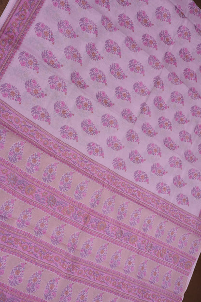 Soft Pastel Floral cotton Saree – Blush Pink with Delicate Multicolour Buttas