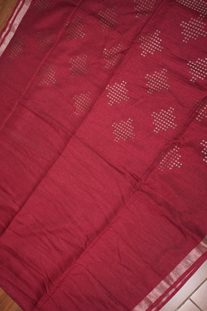 Linen Tussar Silk Saree – Deep Red