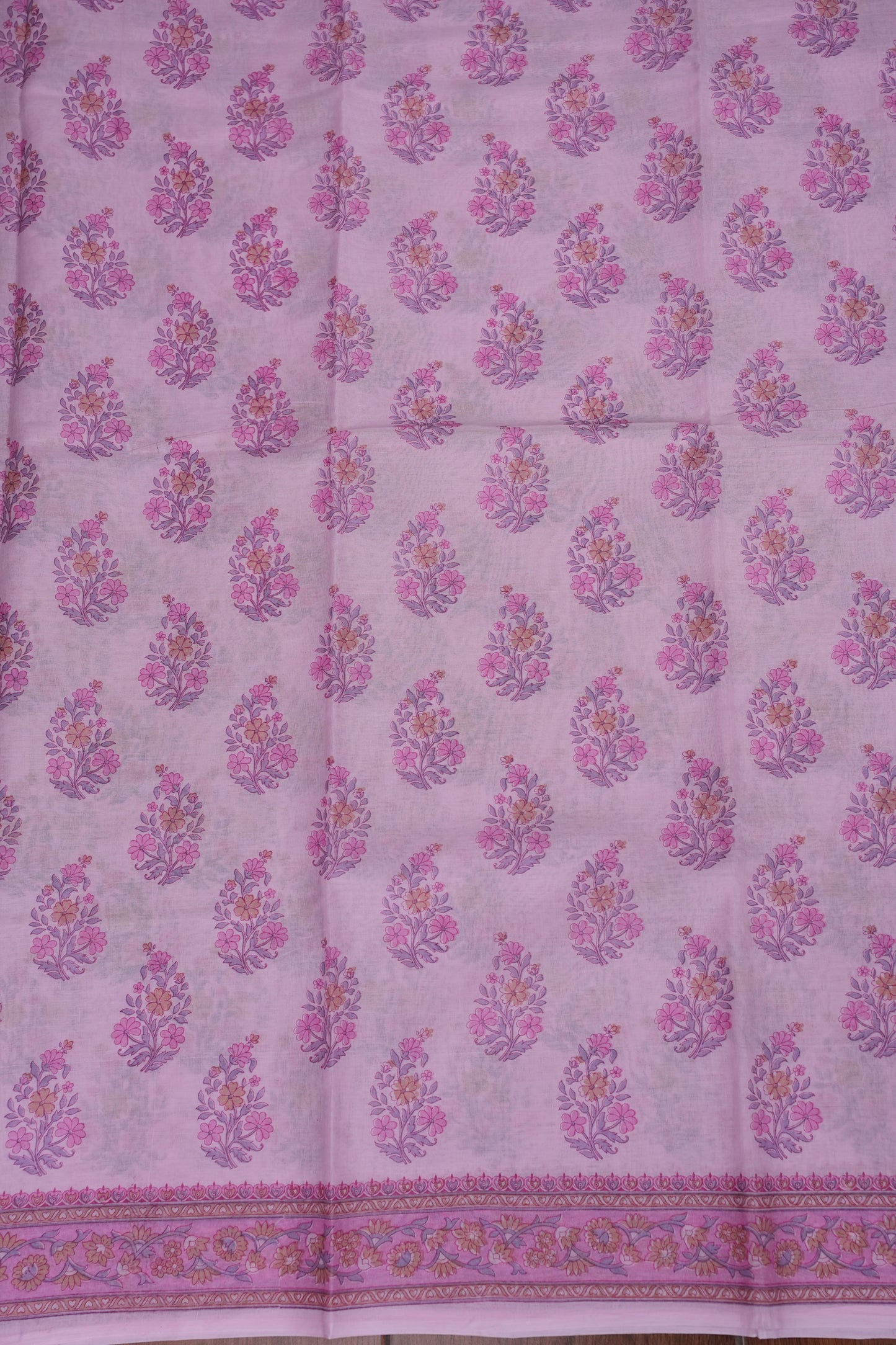 Soft Pastel Floral cotton Saree – Blush Pink with Delicate Multicolour Buttas