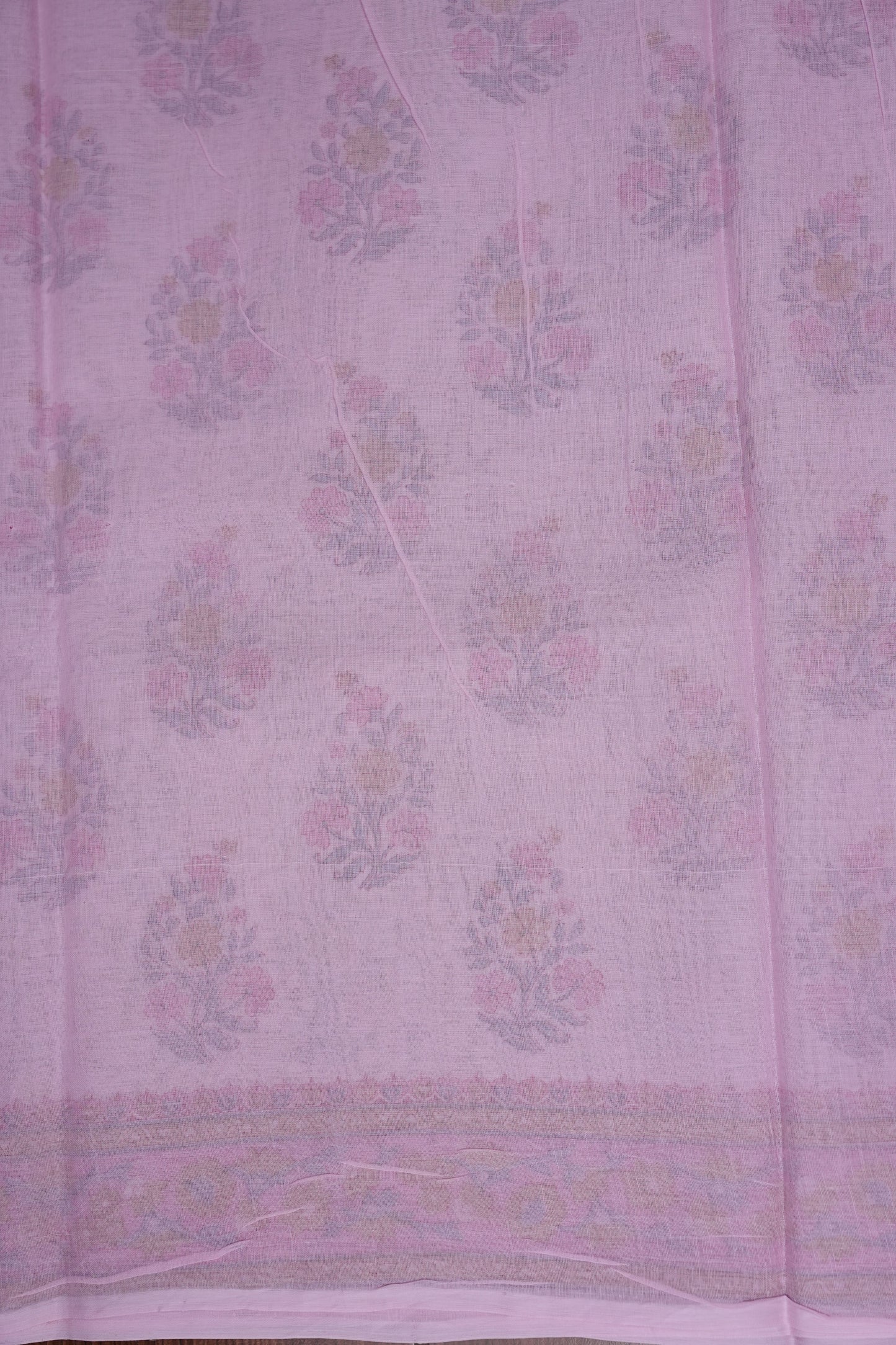 Soft Pastel Floral cotton Saree – Blush Pink with Delicate Multicolour Buttas