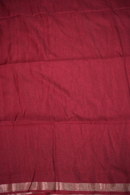 Linen Tussar Silk Saree – Deep Red