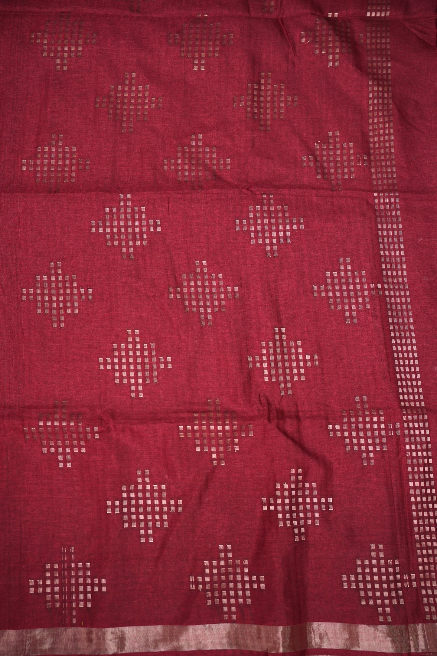 Linen Tussar Silk Saree – Deep Red