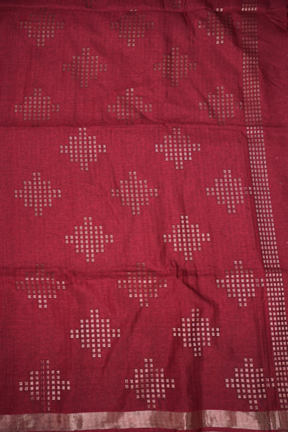 Linen Tussar Silk Saree – Deep Red