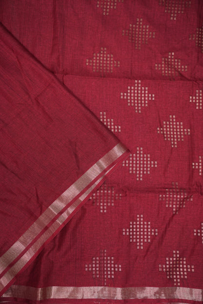 Linen Tussar Silk Saree – Deep Red