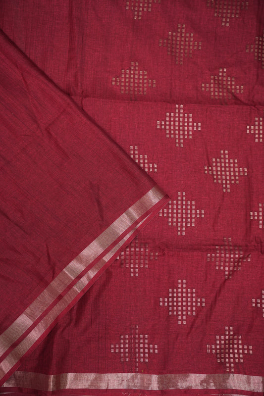 Linen Tussar Silk Saree – Deep Red