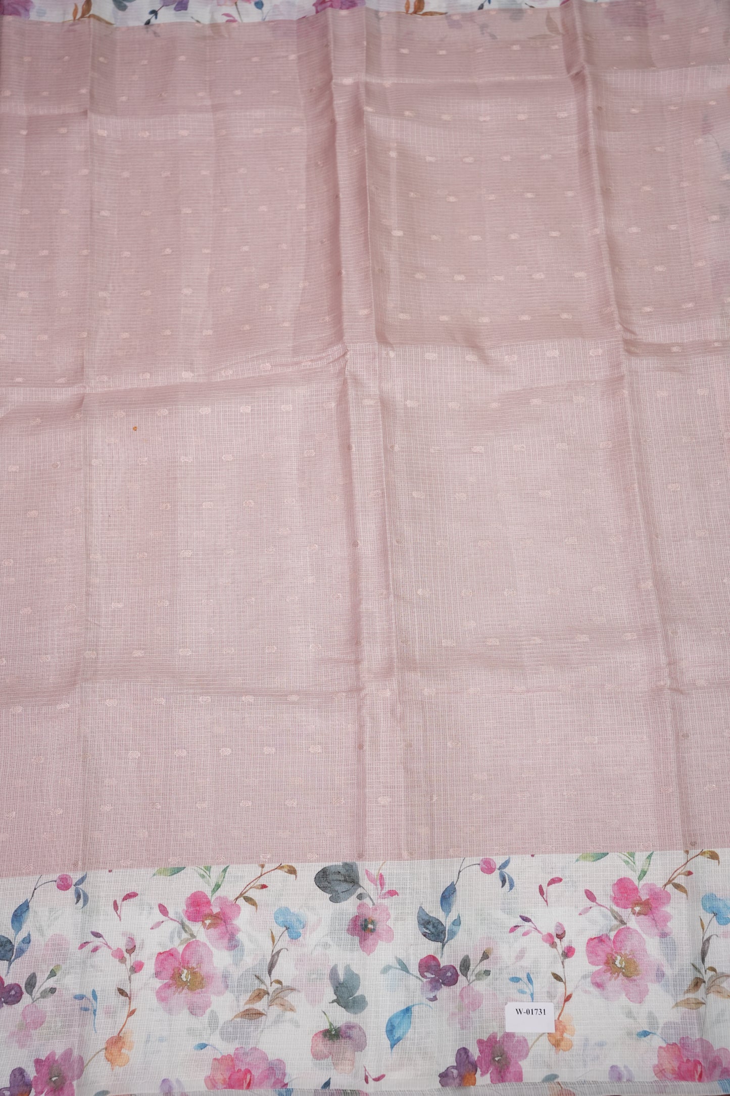 Kota Checks Saree with Floral Digital Print – Blush Pink