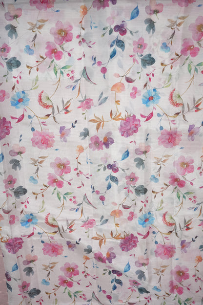 Kota Checks Saree with Floral Digital Print – Blush Pink