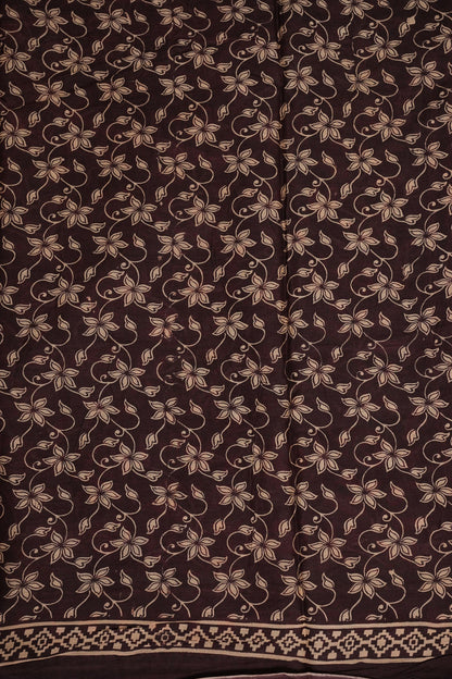 Kalamkari Inspired Cotton Saree – Deep Black with Earthy Floral Heritage Motifs