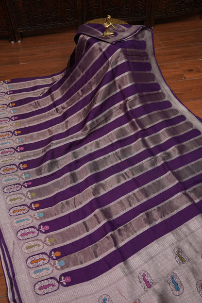 Mellow Tissue & Banarasi Fusion Saree with Meenakari Detailing – Royal Purple