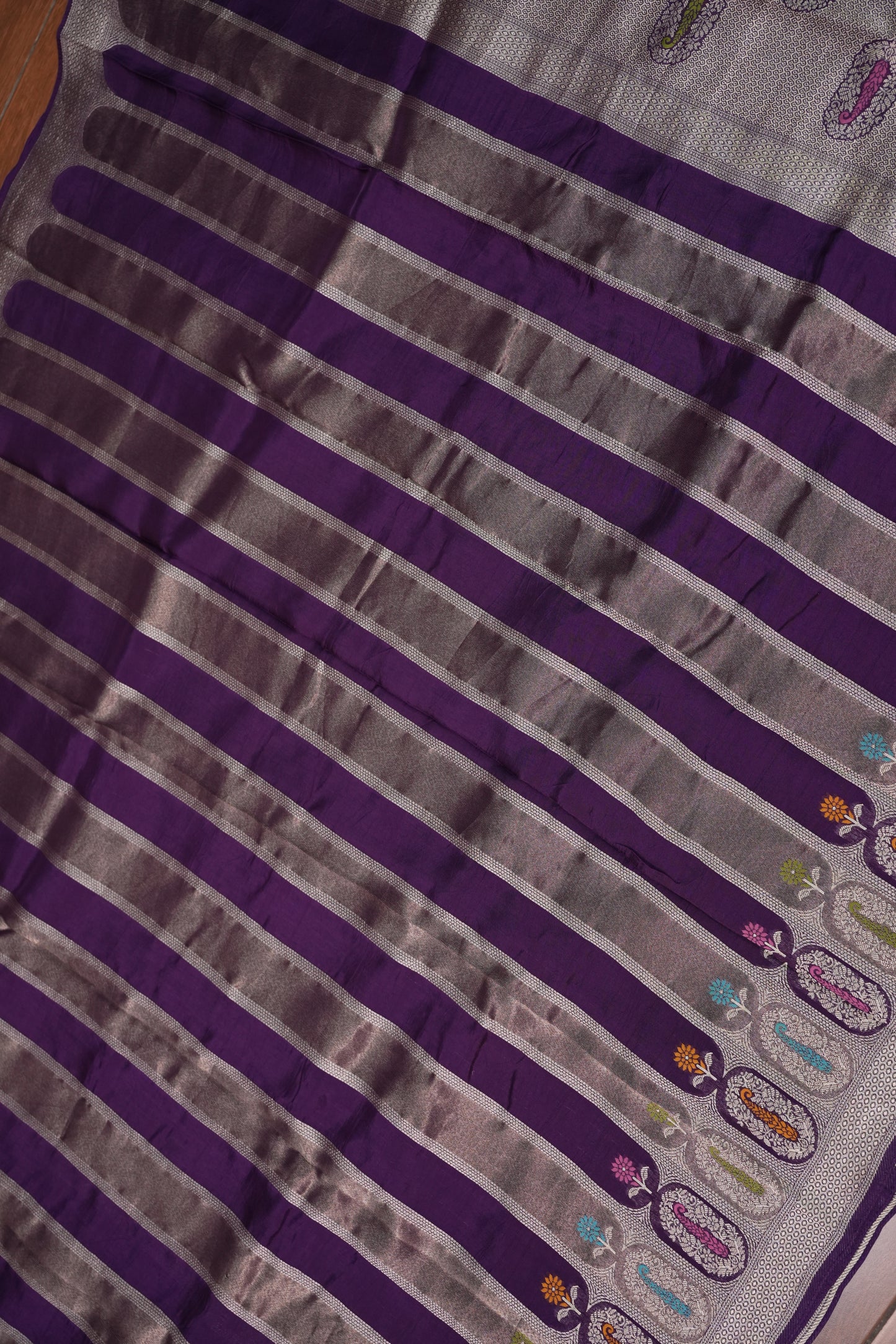 Mellow Tissue & Banarasi Fusion Saree with Meenakari Detailing – Royal Purple