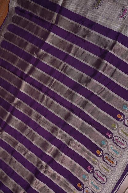 Mellow Tissue & Banarasi Fusion Saree with Meenakari Detailing – Royal Purple
