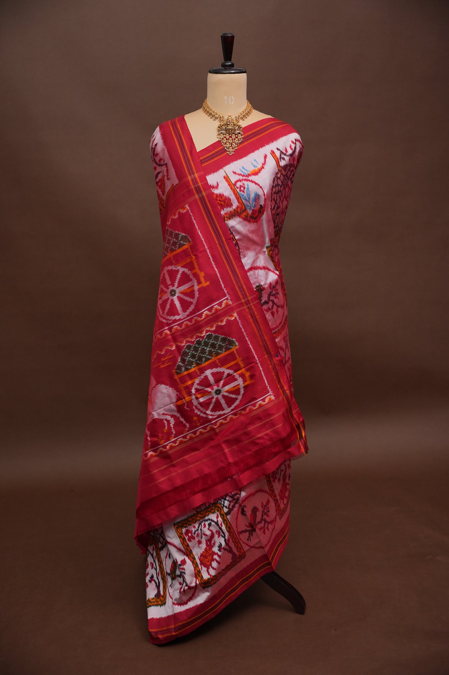 Pure Ikkat Soft Silk Saree - Baby Pink & Red
