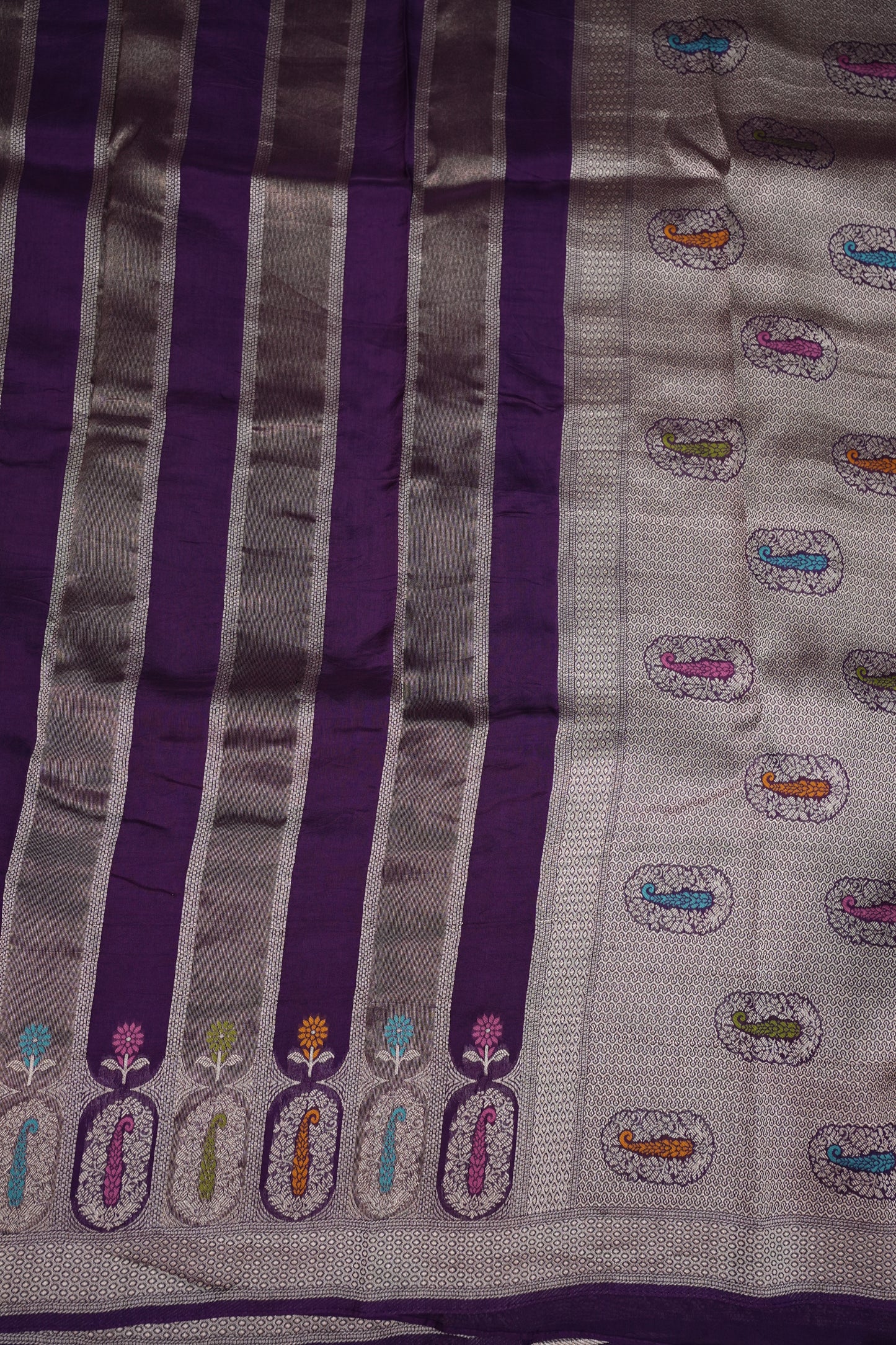 Mellow Tissue & Banarasi Fusion Saree with Meenakari Detailing – Royal Purple