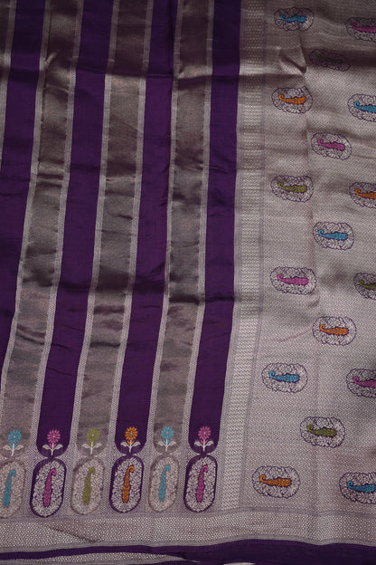 Mellow Tissue & Banarasi Fusion Saree with Meenakari Detailing – Royal Purple